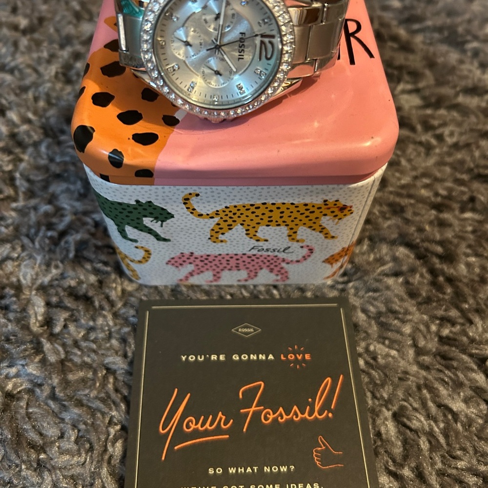 Fossil Silver-Tone Watch with Crystal Details